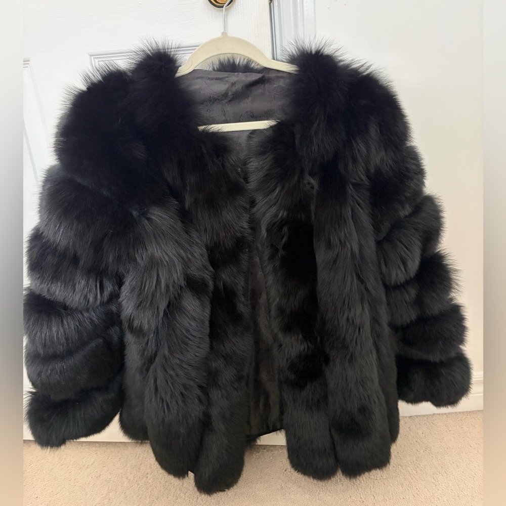 Oversized Black Fox Fur Coat S/M